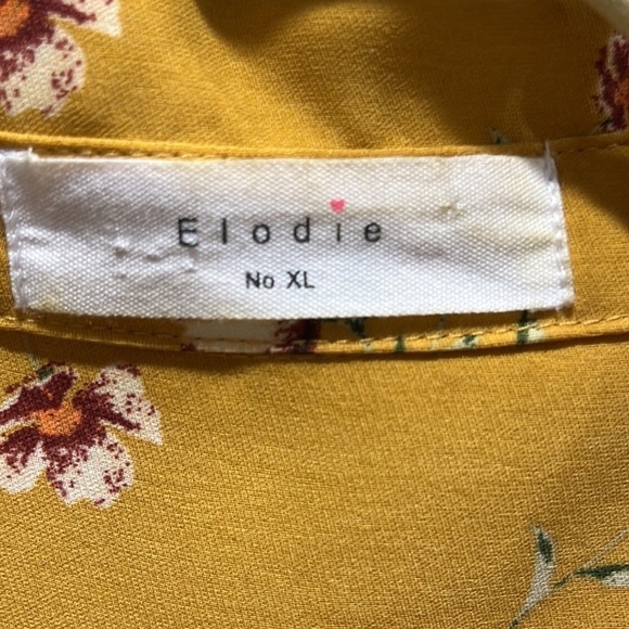 Elodie Mustard Floral Long Sleeve Blouse Front Flap Pockets Sz XL - Picture 10 of 10